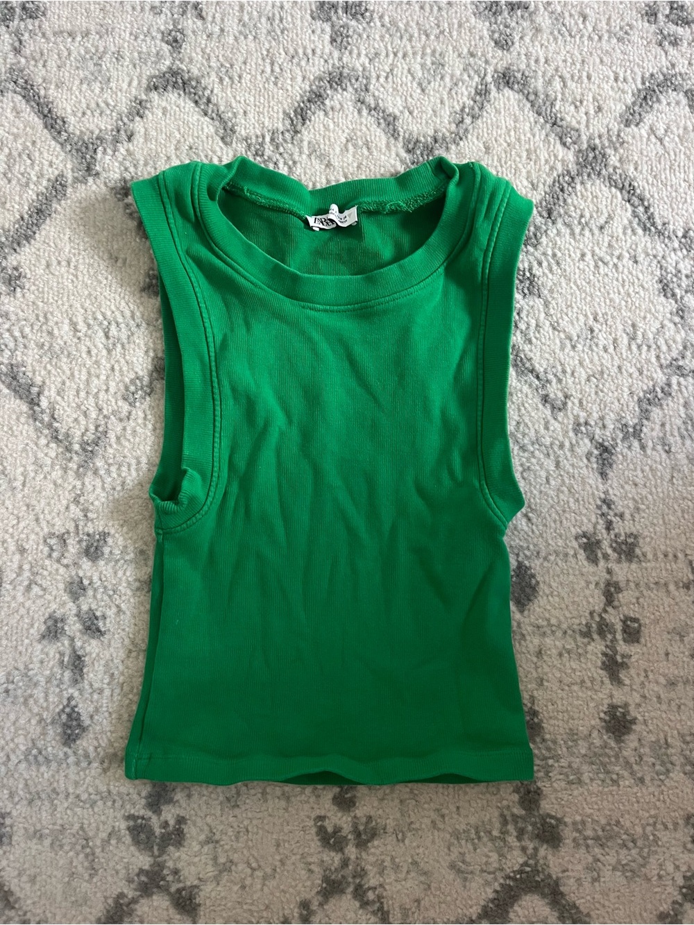 Zara Green Sleeveless Ribbed Tank Top